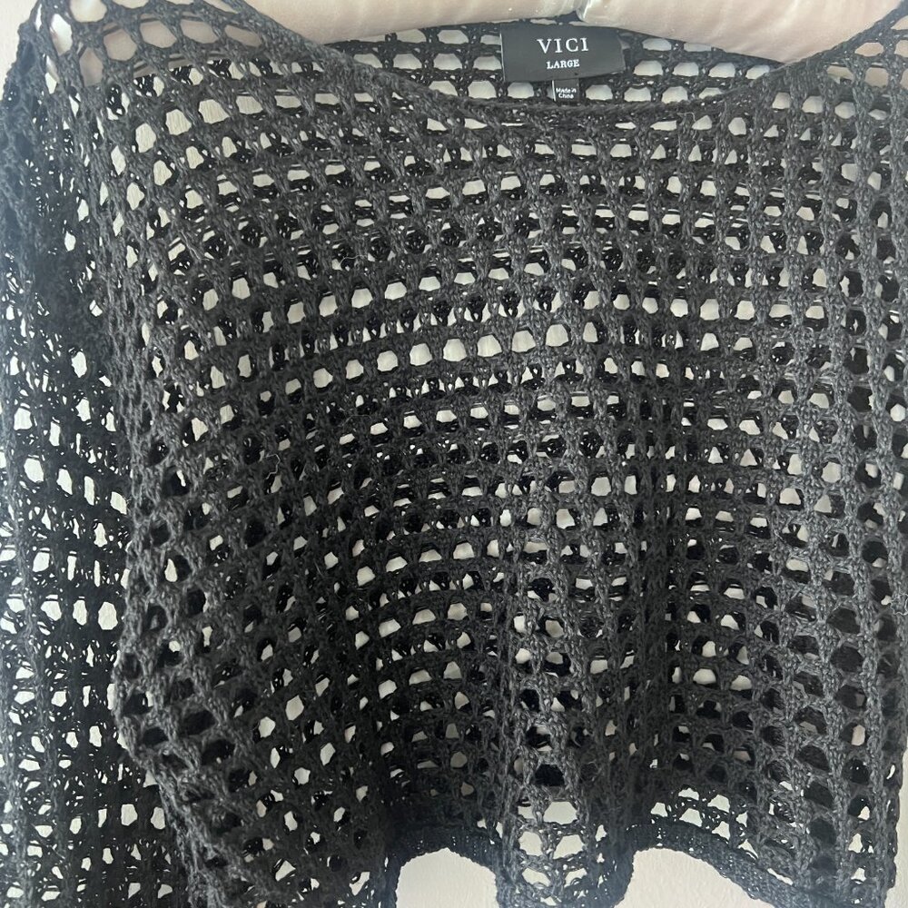 Vici Black Crochet Cropped Sweater Beach Cover Up - Picture 4 of 7